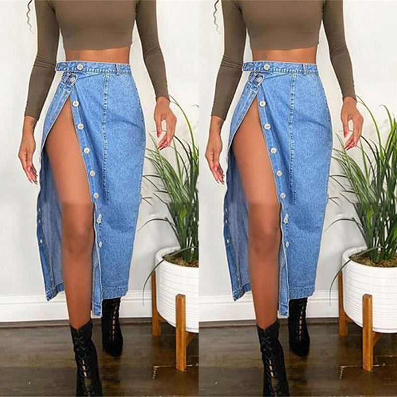 European and American casual denim skirt split hip skirt apparel & accessories