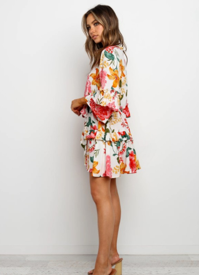 Fashion print round neck long sleeve dress apparel & accessories