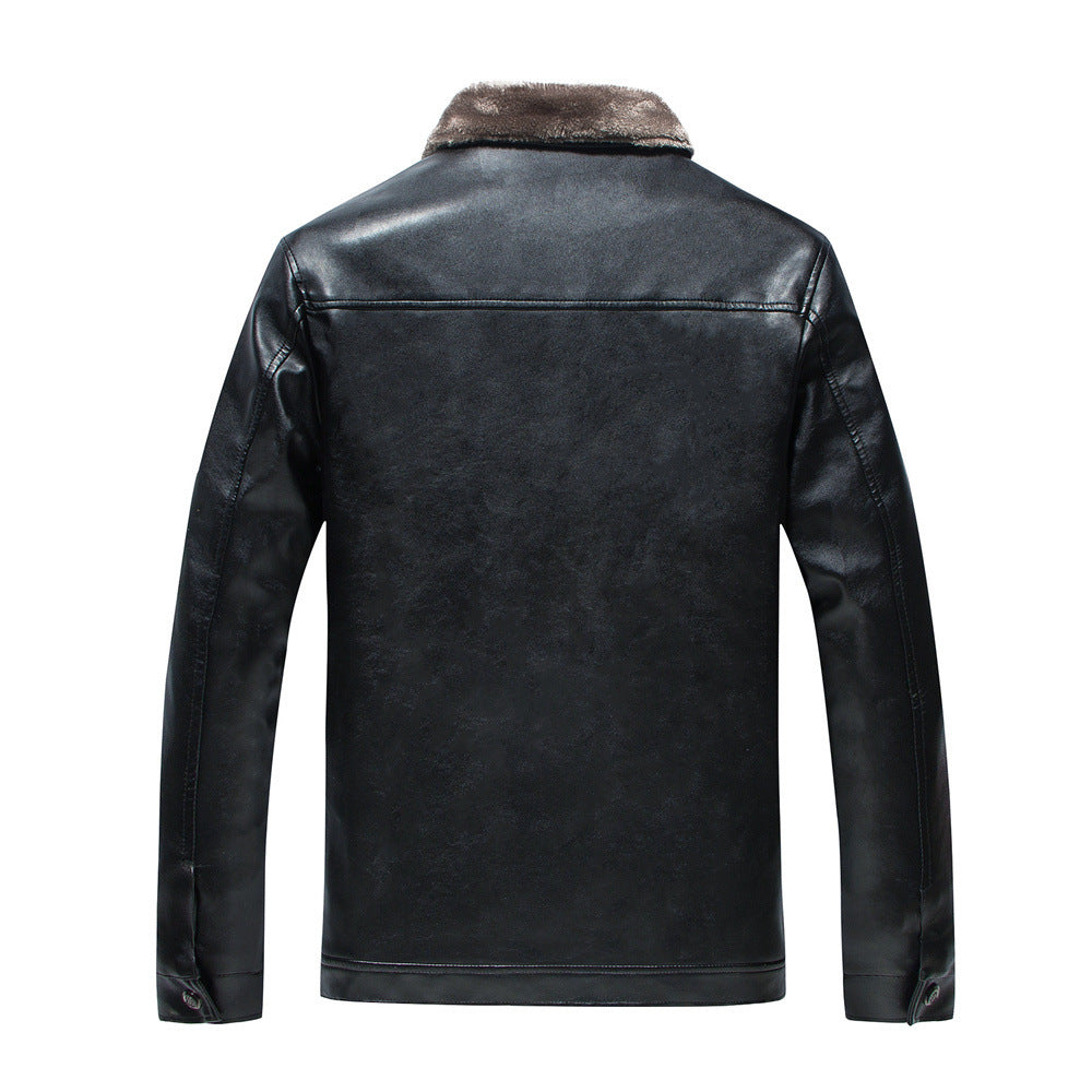 Men's Stand Collar Leather Jacket Plush Leisure apparels & accessories