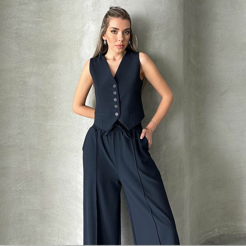 Fashion Casual Summer Women's Sleeveless Vest Lace-up Trousers Two-piece Set apparel & accessories
