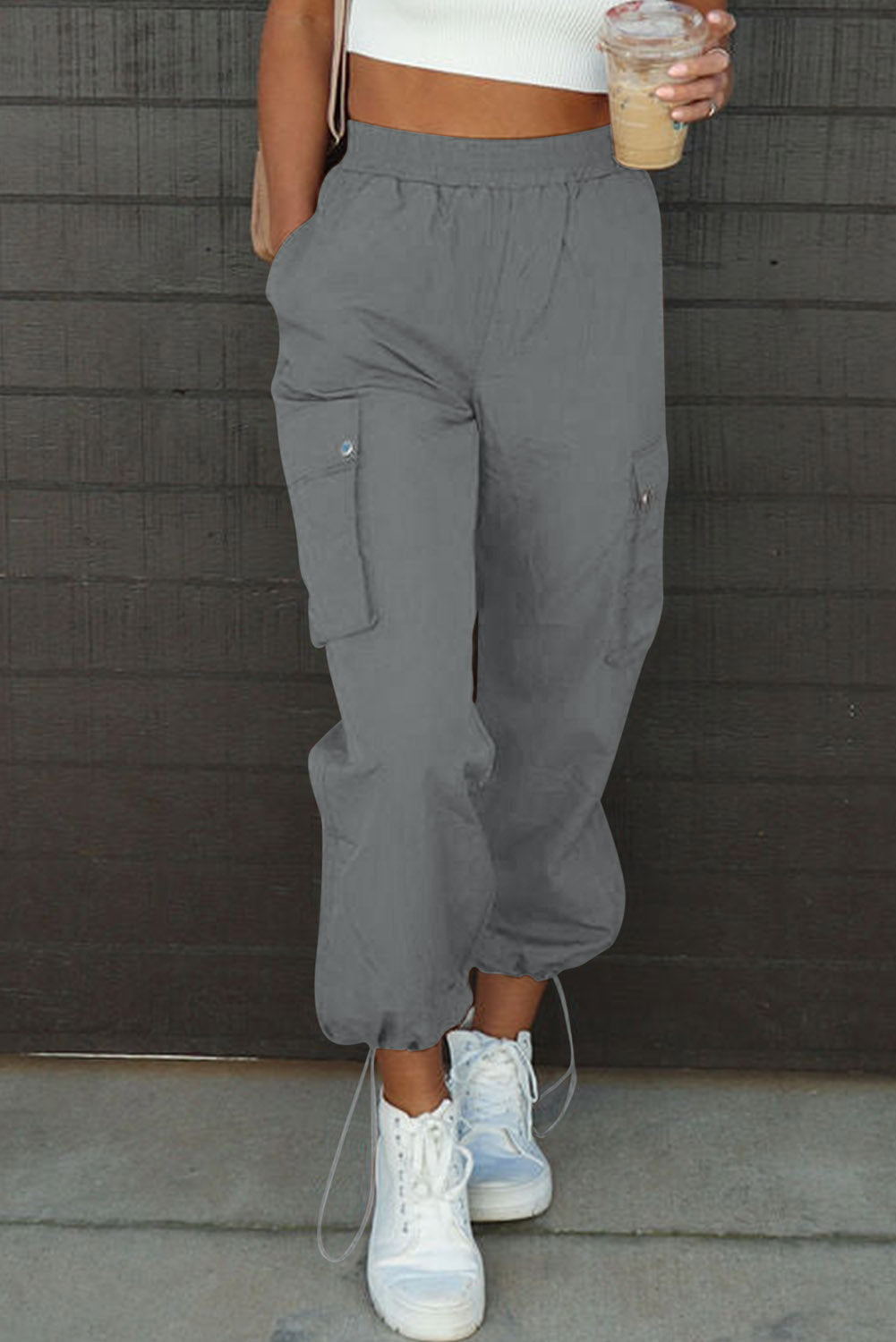 Drawstring Elastic Waist Pants with Pockets apparel & accessories