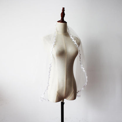 Mid Length Bridal Veil With Double Leaf Edge apparel & accessories