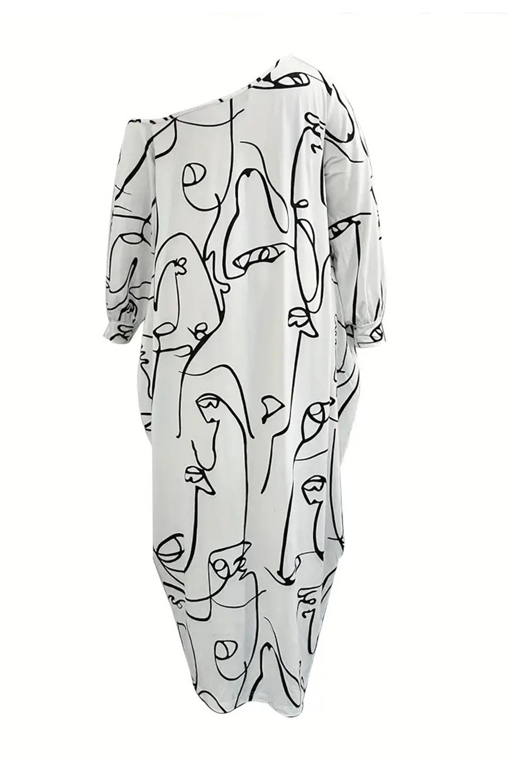 Printed Single Shoulder Lantern Sleeve Maxi Dress apparel & accessories