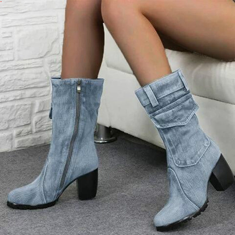 Denim mid boots apparel & accessories