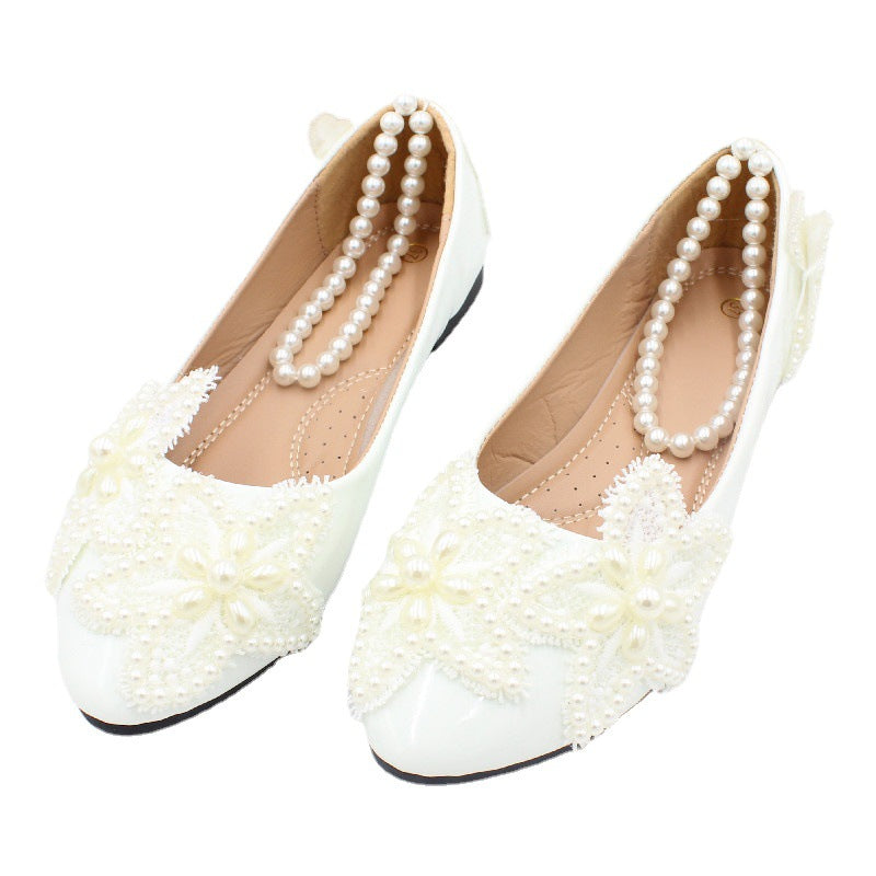 White Flat Bottom Butterfly Bead Chain Shoes Shoes & Bags