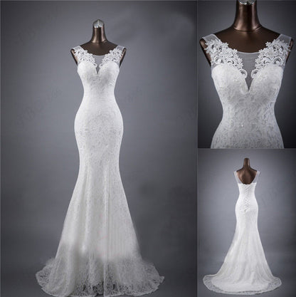 Lace slim and thin double shoulder tail wedding dress apparel & accessories