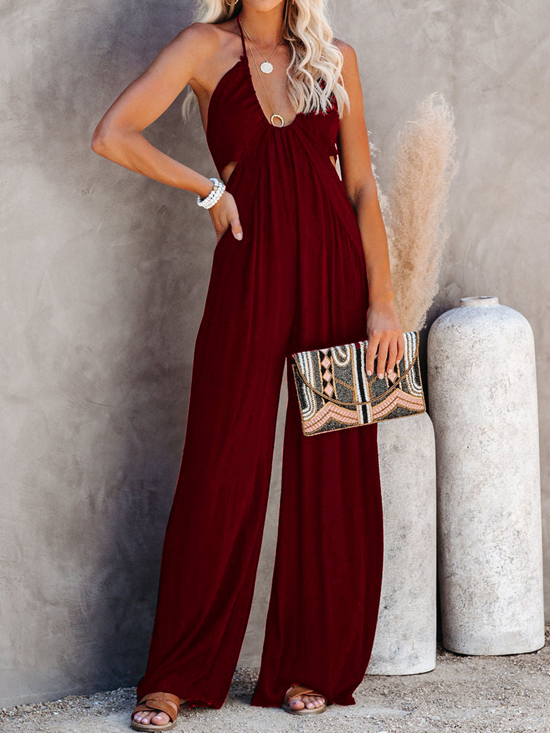 Halter Neck Wide Leg Jumpsuit apparel & accessories