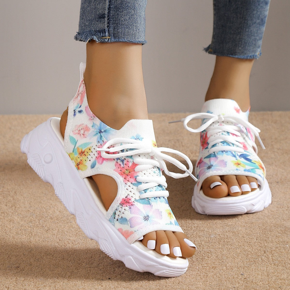 Print Lace-up Sports Sandals Mesh Shoes Shoes & Bags