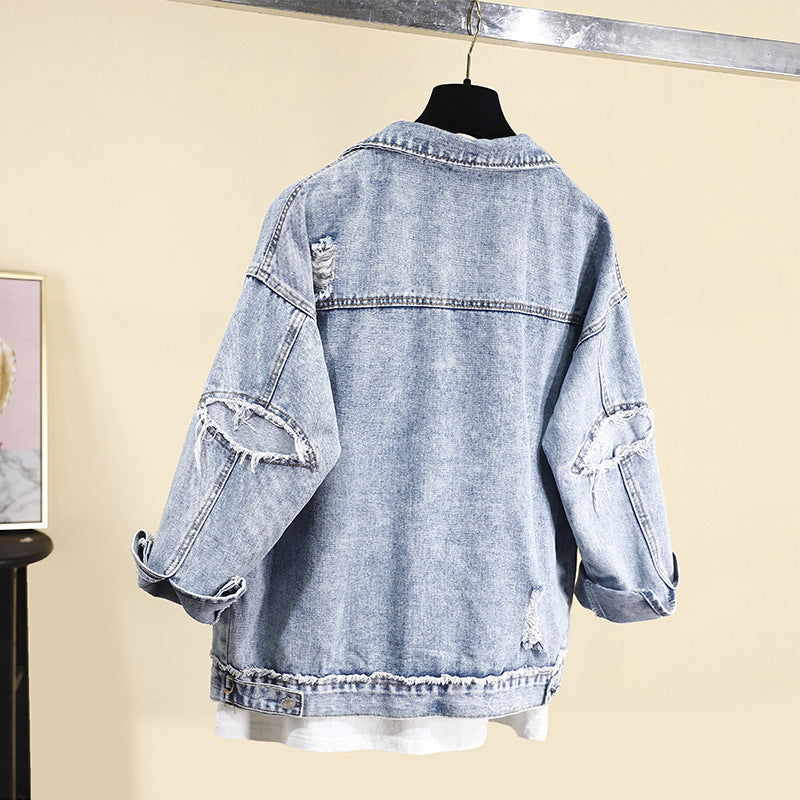 Women's ripped denim jacket spring and autumn apparels & accessories