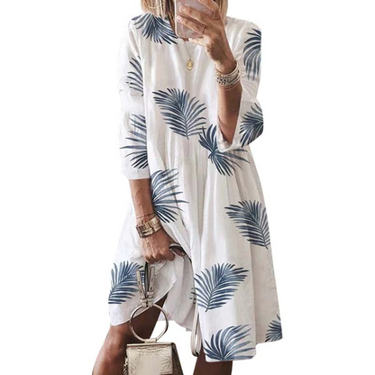 Retro print O-neck print dress women apparel & accessories