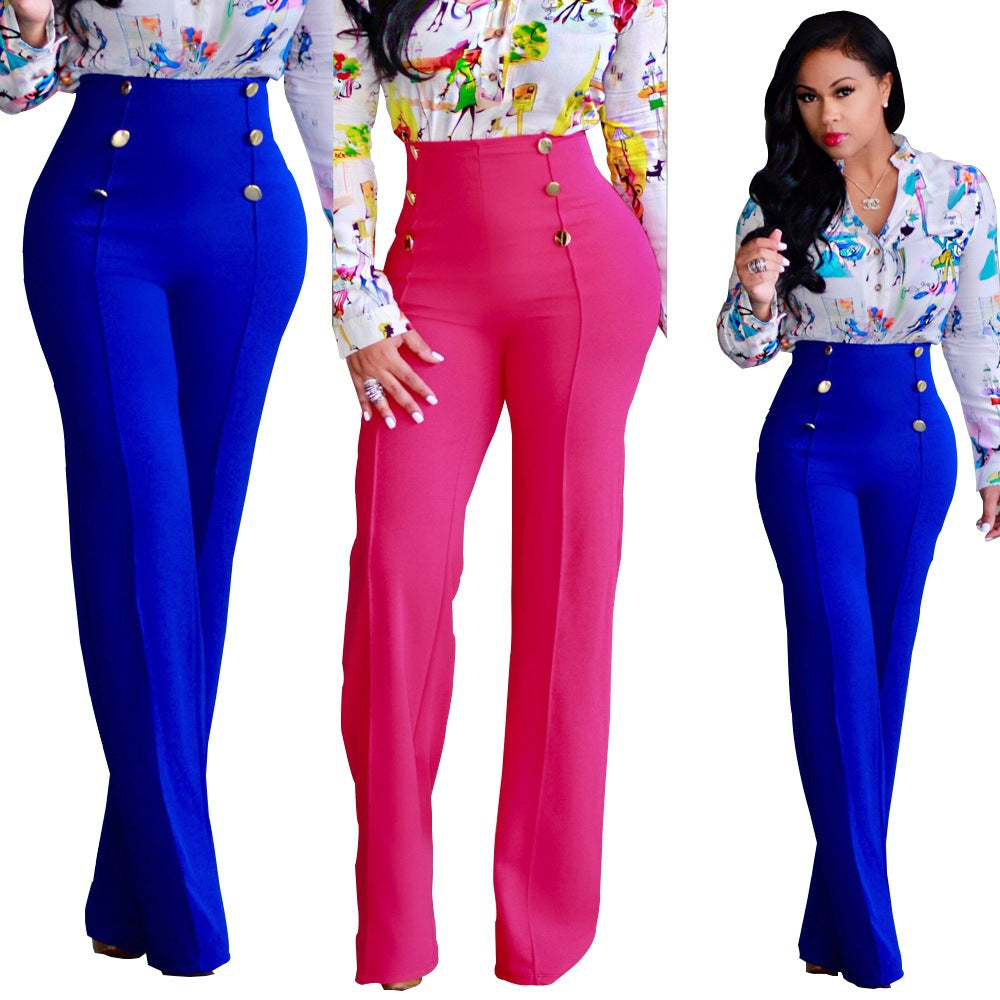 Stylish Slim Personality Double-Breasted Flared Trousers apparel & accessories