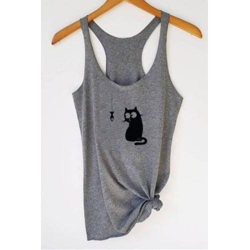 Popular Sleeveless Sling Kitten Fish Print Vest apparels & accessories