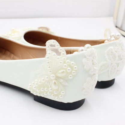 White Flat Bottom Butterfly Bead Chain Shoes Shoes & Bags