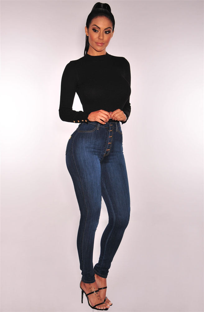 High-waist stretch slim denim pants apparel & accessories