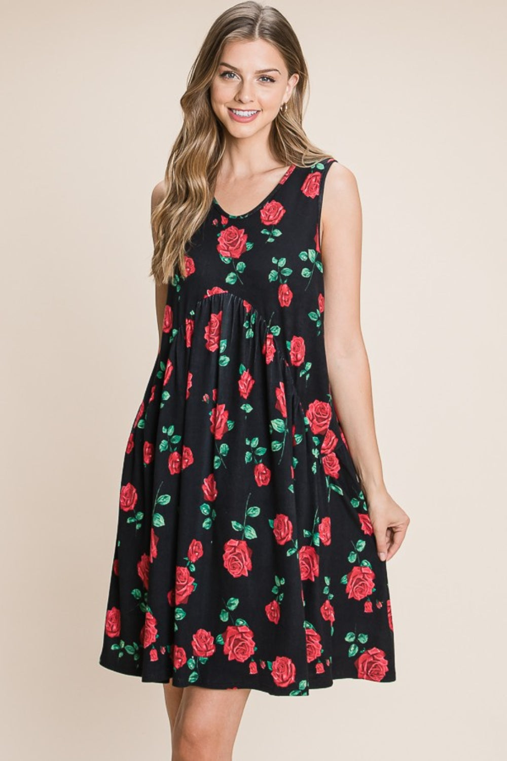 BOMBOM Floral Ruched Tank Dress Dresses & Tops