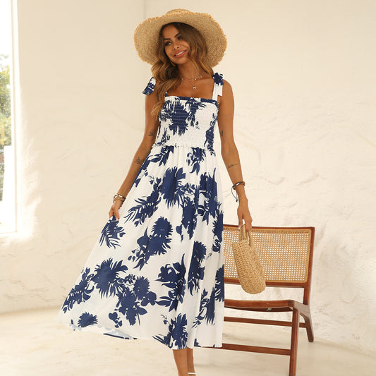 Swing Skirt Printed Long Strap Dress apparel & accessories