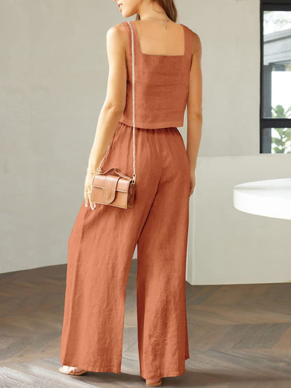 Square Neck Top and Wide Leg Pants Set apparel & accessories