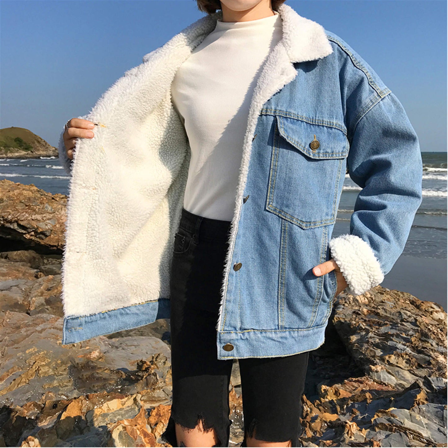 Casual Thick Warm Blue Winter Women Coat Fashion Student Style Autumn Lamb Wool Jeans Denim Jackets Snow Basic Female Coa apparels & accessories