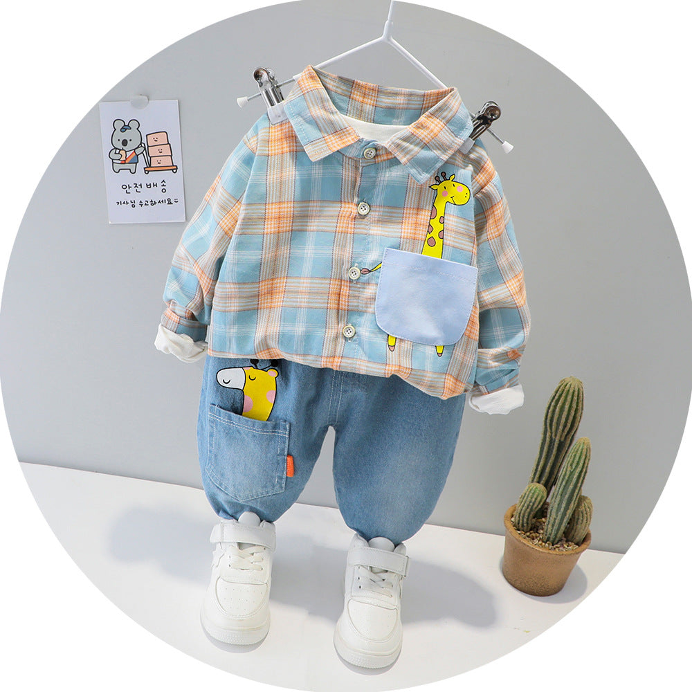 Two-piece Check cCotton Shirt For Kids 0