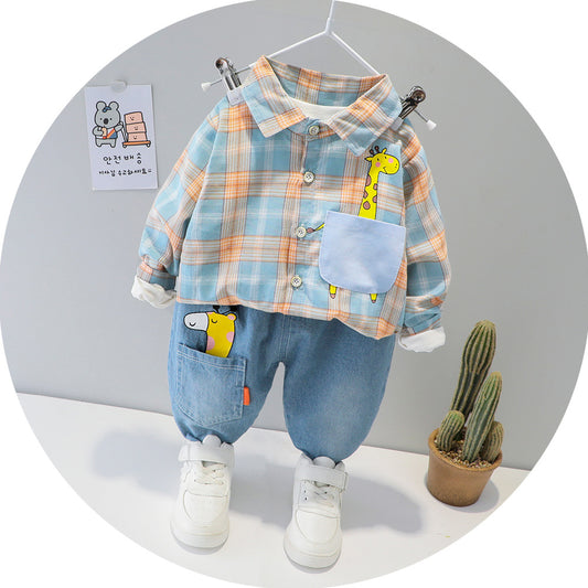 Two-piece Check cCotton Shirt For Kids 0