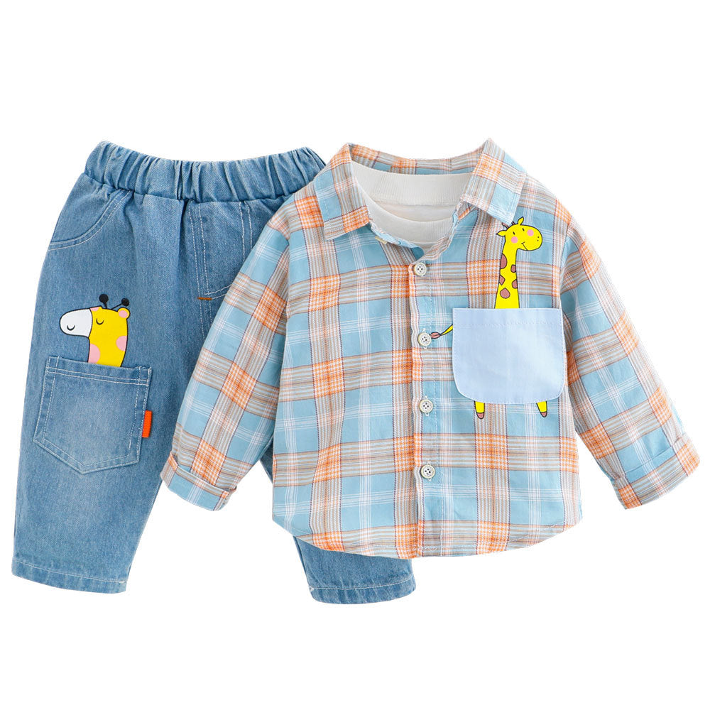 Two-piece Check cCotton Shirt For Kids 0