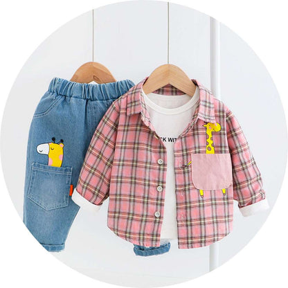 Two-piece Check cCotton Shirt For Kids 0