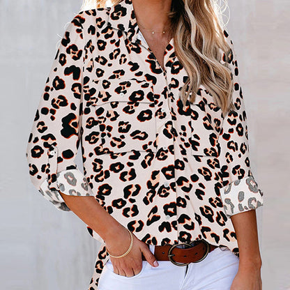 Leopard Print Three-Quarter Sleeve Shirt Women apparel & accessories