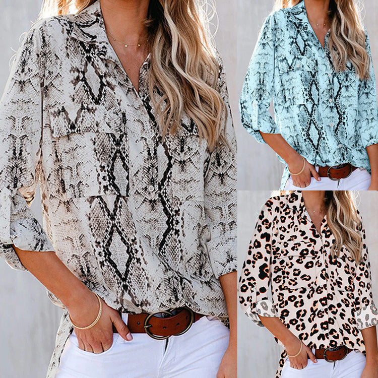 Leopard Print Three-Quarter Sleeve Shirt Women apparel & accessories