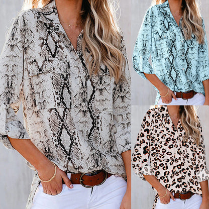 Leopard Print Three-Quarter Sleeve Shirt Women apparel & accessories