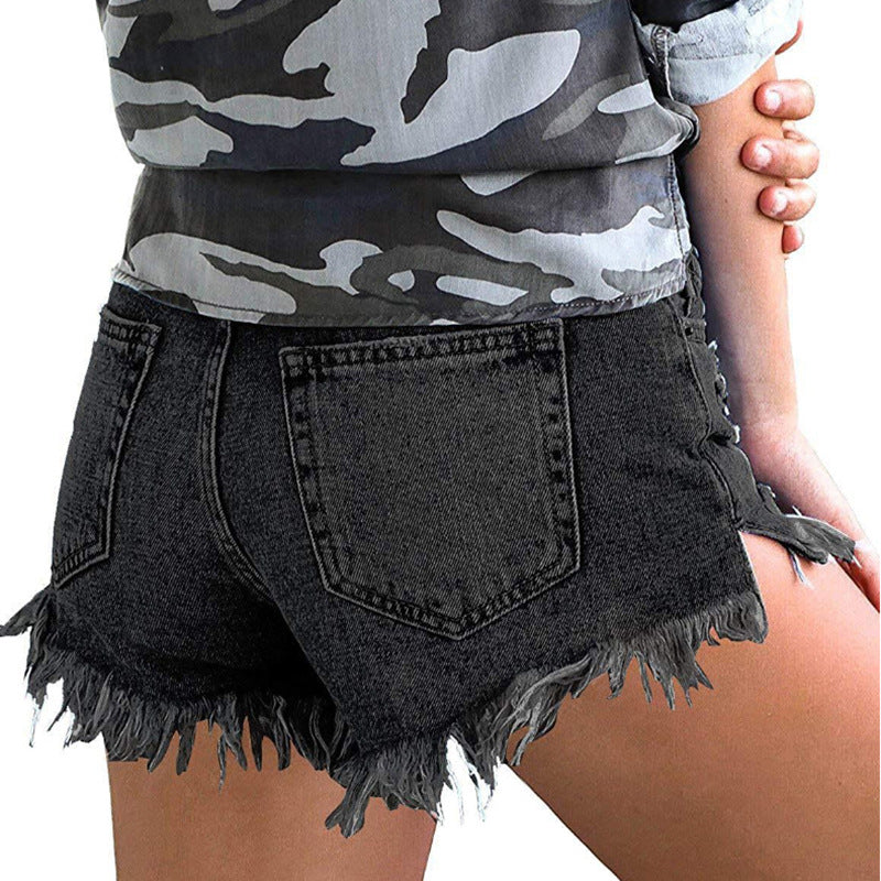 Fringed Ladies High Stretch Denim Short apparel & accessories