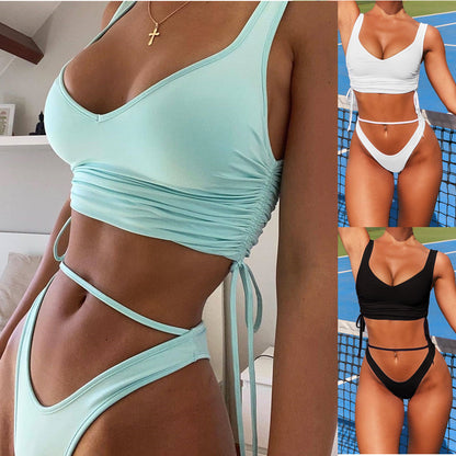 Solid Color Nylon Swimsuit Ladies Split Swimsuit apparel & accessories