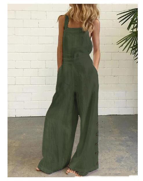 Retro Side Pocket Casual Wide-Leg Side Buckle Jumpsuit apparel & accessories