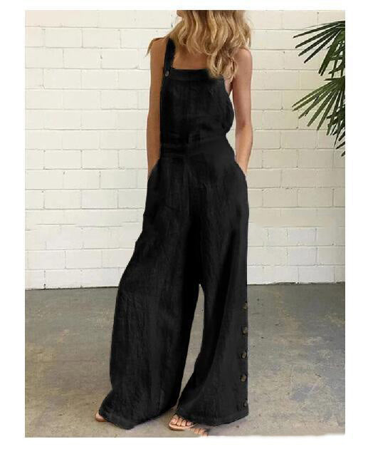 Retro Side Pocket Casual Wide-Leg Side Buckle Jumpsuit apparel & accessories