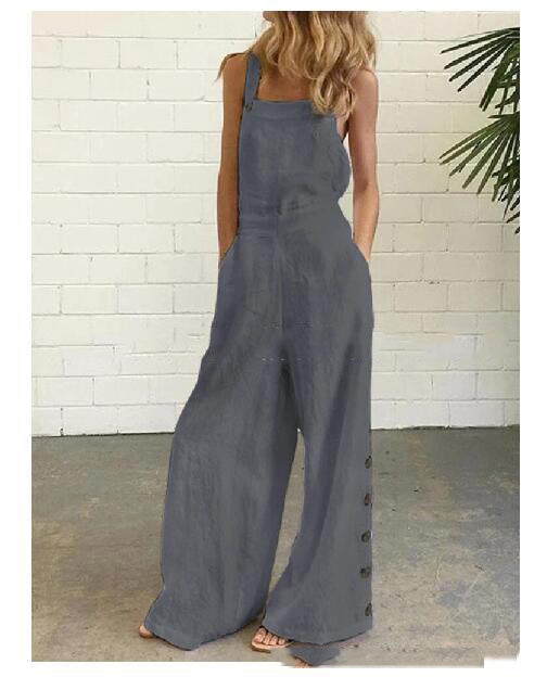 Retro Side Pocket Casual Wide-Leg Side Buckle Jumpsuit apparel & accessories