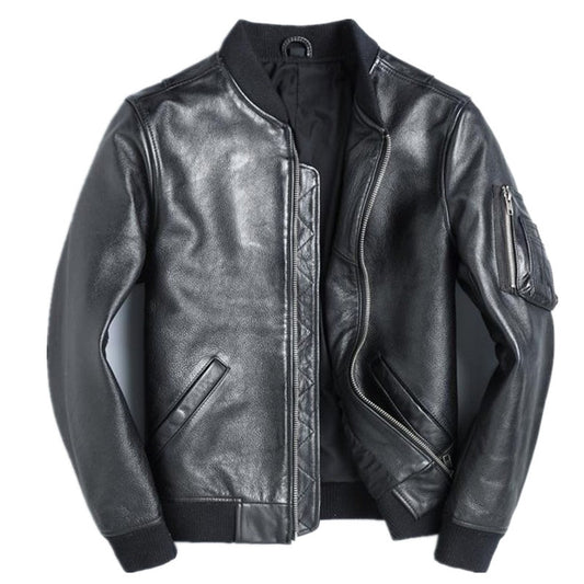 Black Leather Baseball Uniform Short Jacket men's clothing