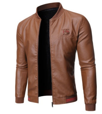 Stand Collar Men's Washable Leather Clothes Slim Casual Zipper Cardigan Top apparels & accessories