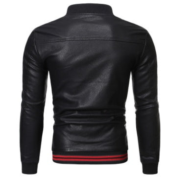 Stand Collar Men's Washable Leather Clothes Slim Casual Zipper Cardigan Top apparels & accessories