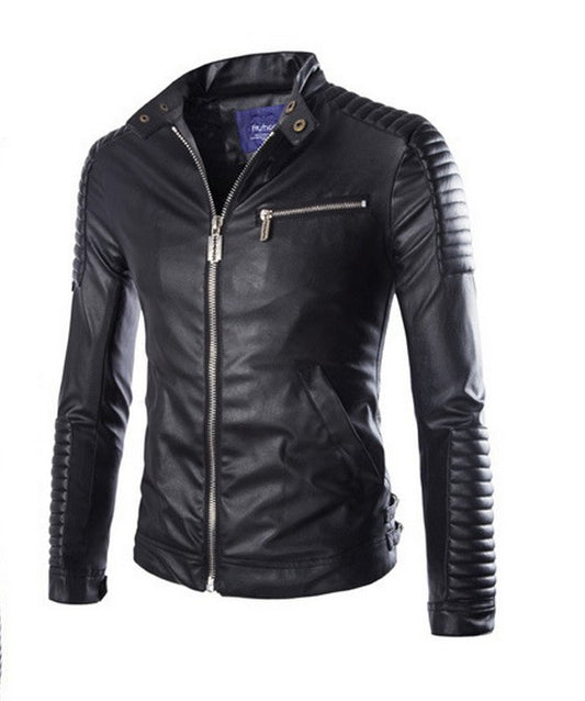 Men's Solid Color Leather Jacket Motorcycle Leather Jacket Men's apparels & accessories