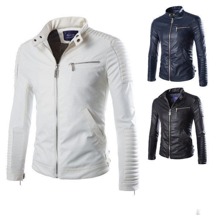 Men's Solid Color Leather Jacket Motorcycle Leather Jacket Men's apparels & accessories