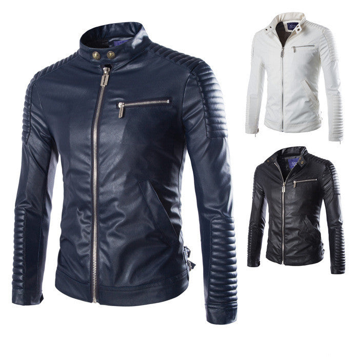 Men's Solid Color Leather Jacket Motorcycle Leather Jacket Men's apparels & accessories