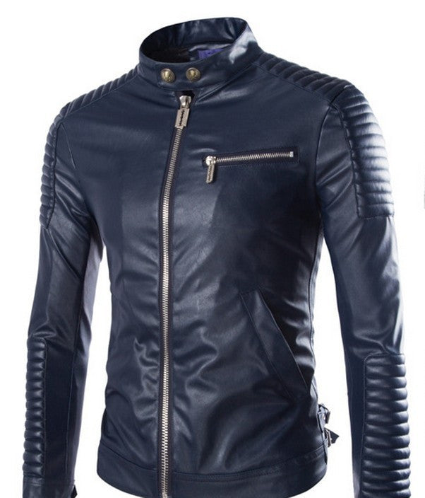 Men's Solid Color Leather Jacket Motorcycle Leather Jacket Men's apparels & accessories