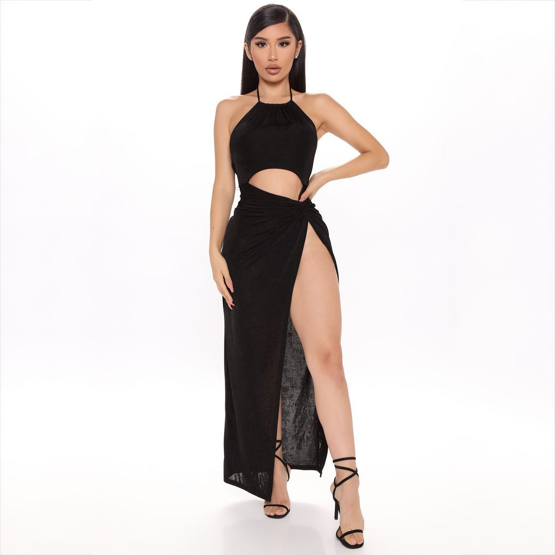 Women's Sexy Fashion Halter Neck Cutout Lace-Up Long Skirt apparel & accessories