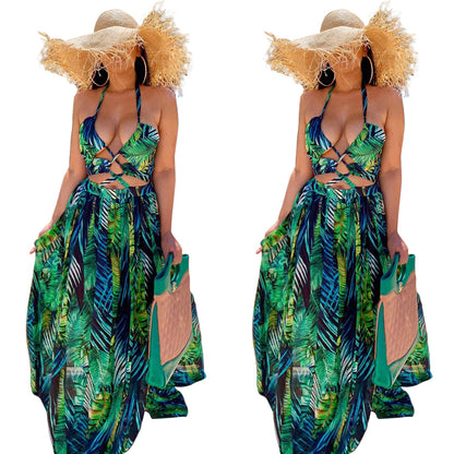 Fashion Halterneck Digital Print Big Swing Skirt Dress apparel & accessories