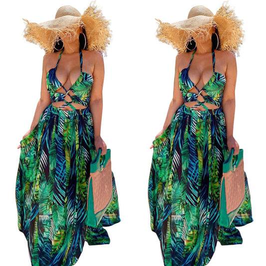 Fashion Halterneck Digital Print Big Swing Skirt Dress apparel & accessories