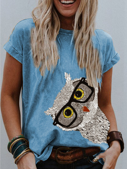 Short Sleeve Owl Print T Shirt Women apparels & accessories