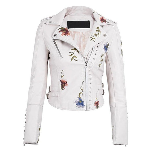 Punk Faux Leather White Jacket Women apparels & accessories