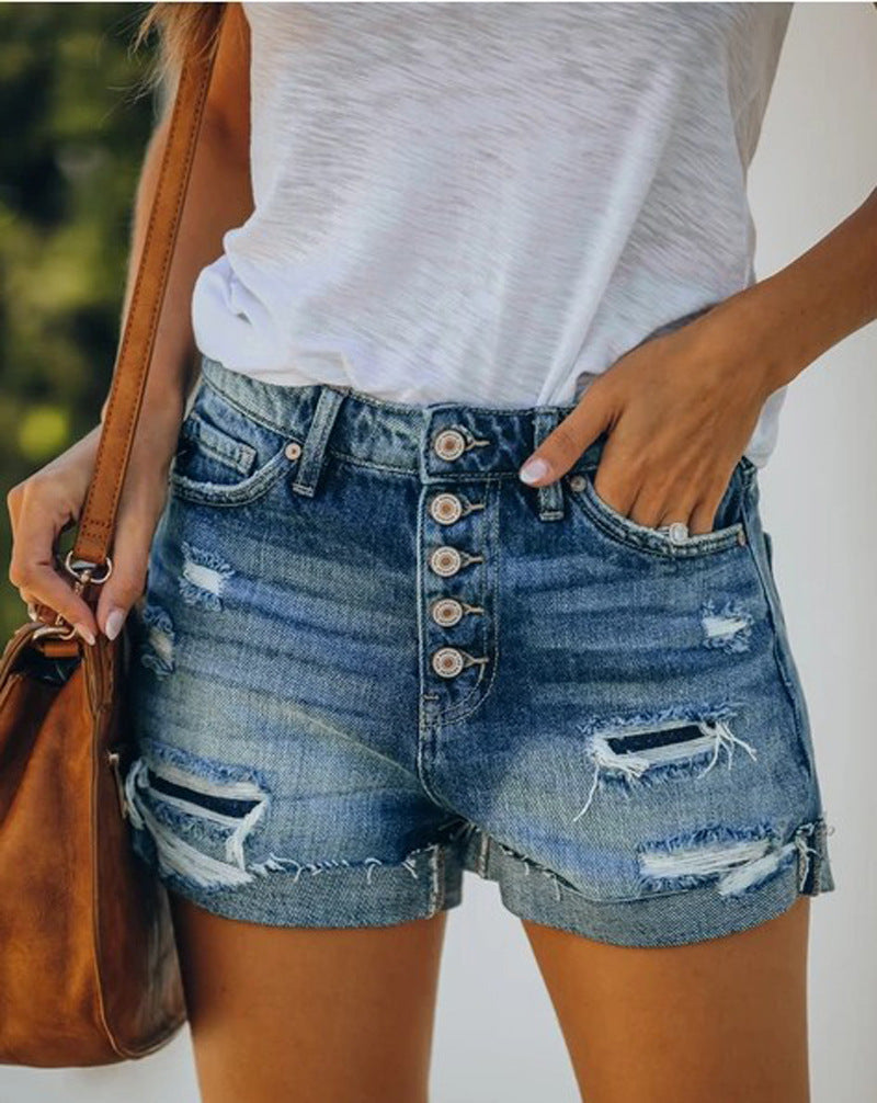 Fashion Ripped Fringed High-Rise Plus Size Jeans shorts