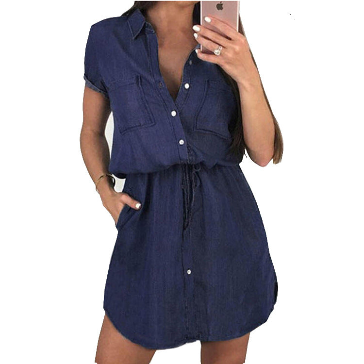 Ladies Denim Shirt Dress With Washed Lace apparel & accessories