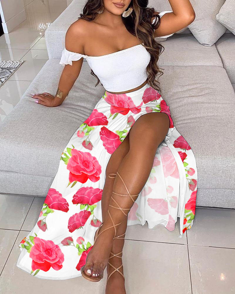 Summer Bohemian Print Mid-Length Retro Tube Top Suit Dress Women apparels & accessories