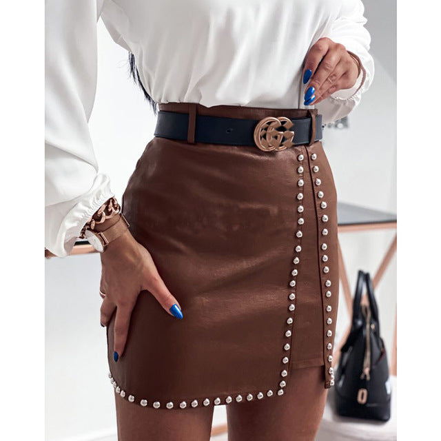 Elegant Fashion Rivets PU Leather Skirts Women apparels & accessories